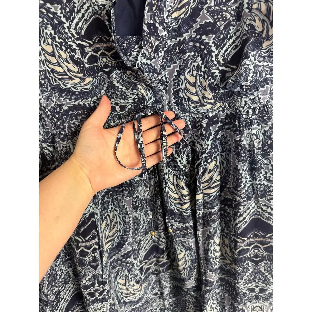 Sundance Blue White Print Dress Boho Flutter Sleeve Pockets L - Picture 6 of 7